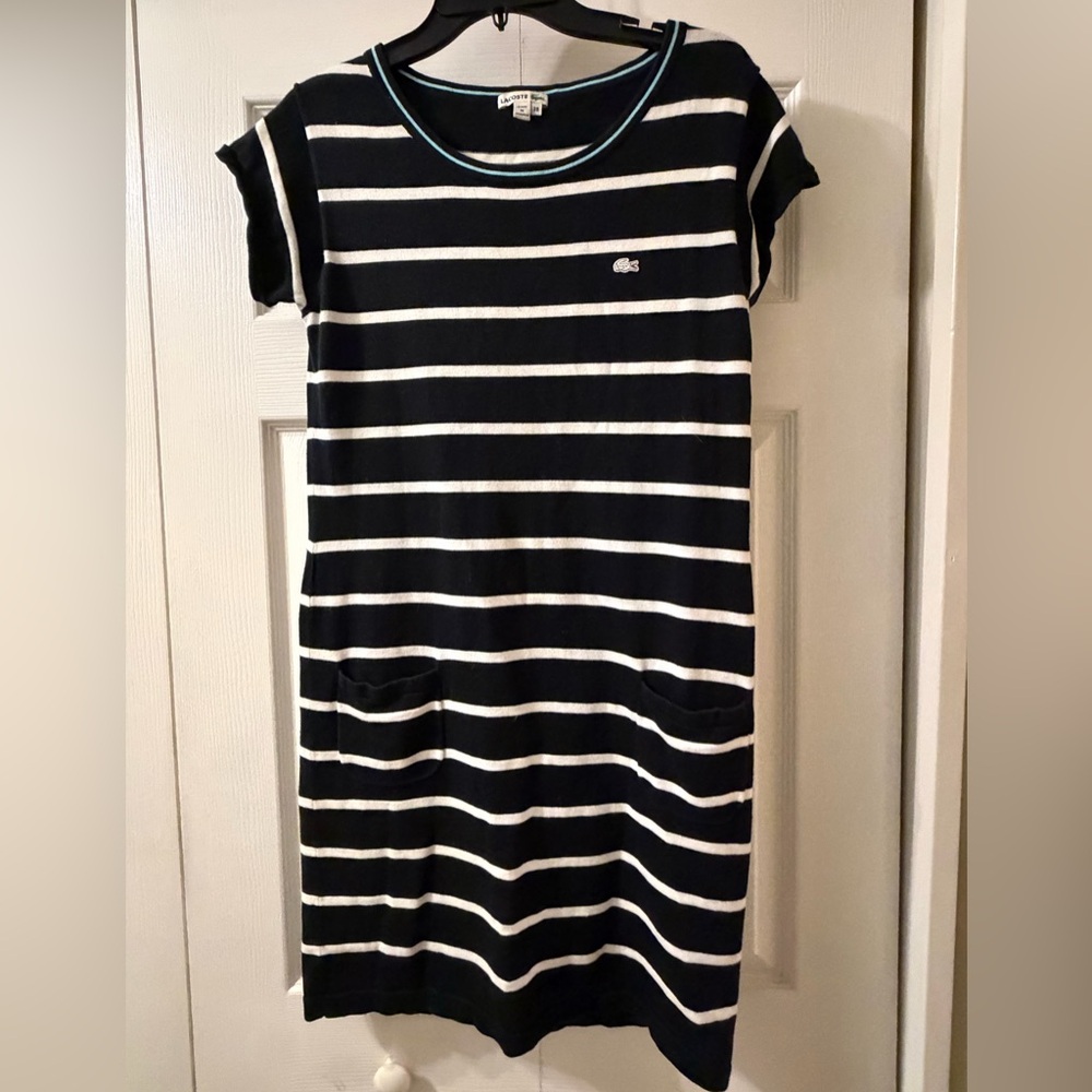 Lacoste Women's Striped Mini Dress in Black and White Size 38
